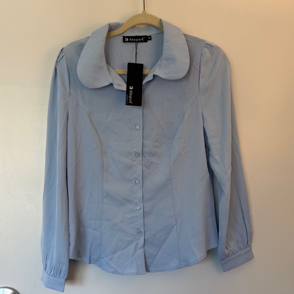Allegra K Sky Blue Collared Shirt